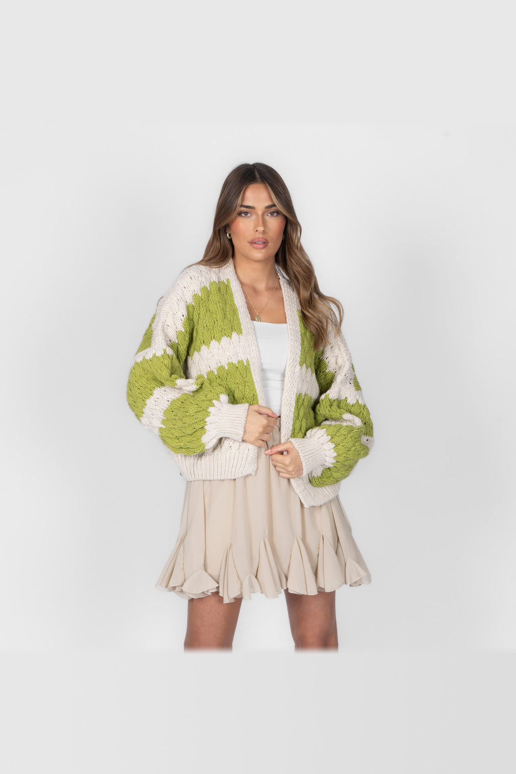 Cárdigan oversize con estampado de ondas en verde lima