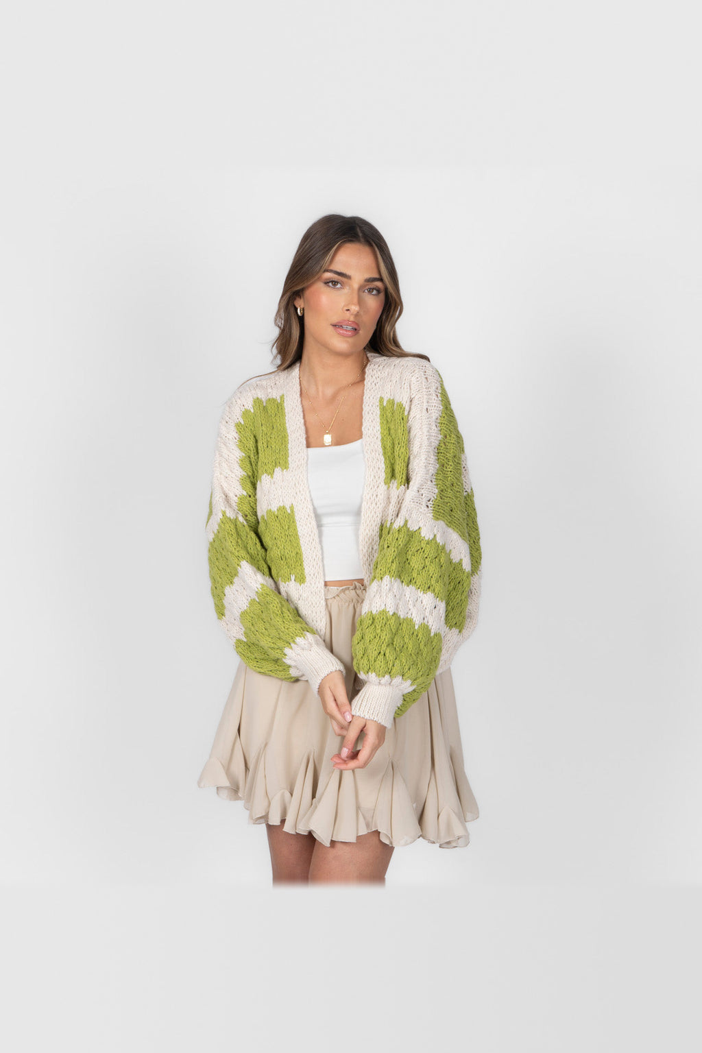 Cárdigan oversize con estampado de ondas en verde lima