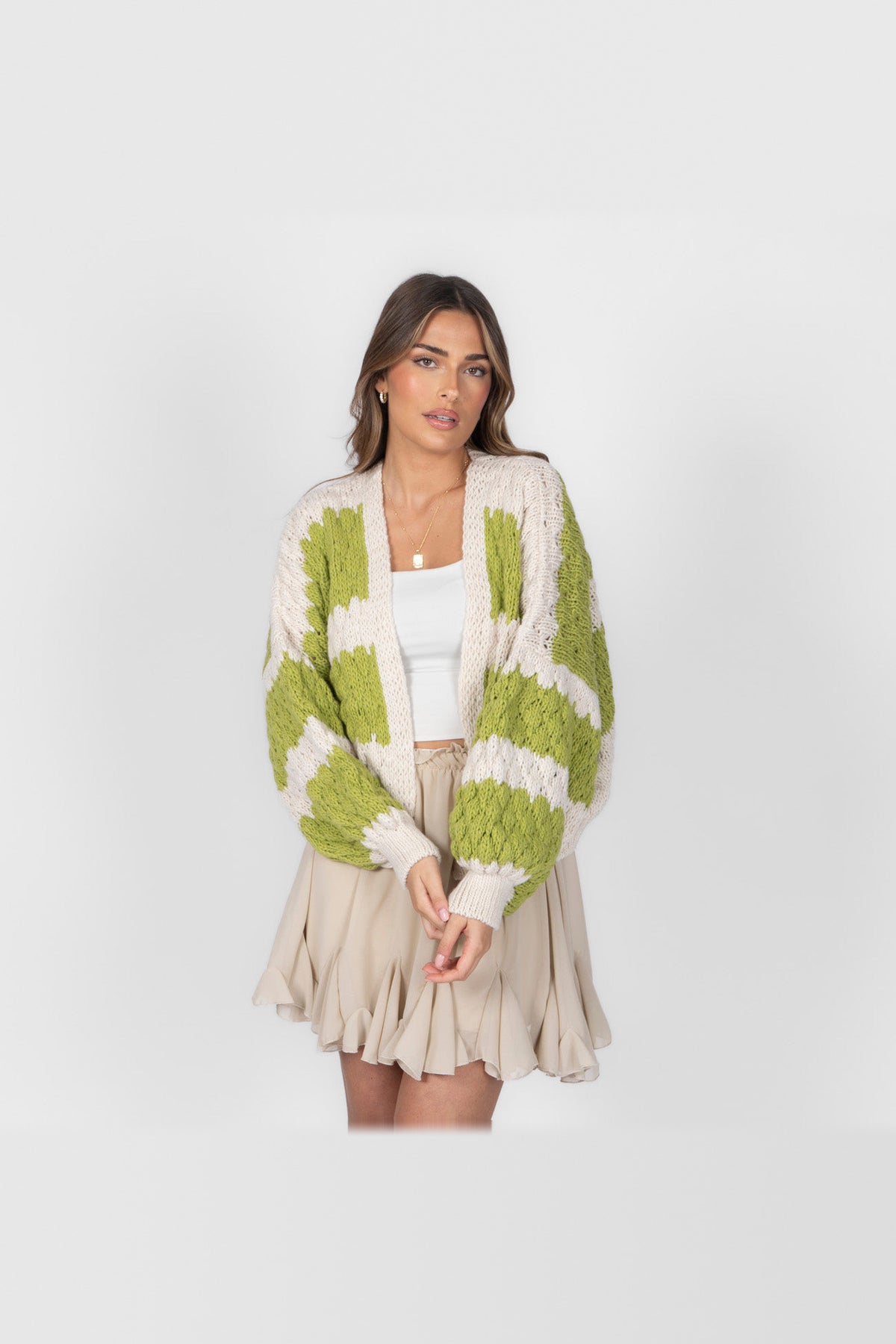 Cárdigan oversize con estampado de ondas en verde lima