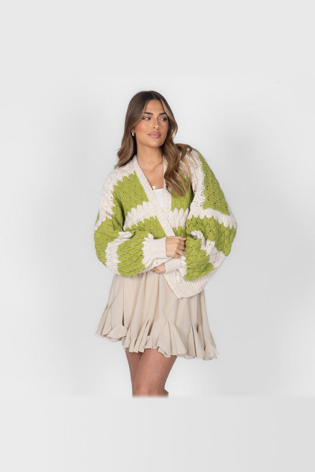 Cárdigan oversize con estampado de ondas en verde lima