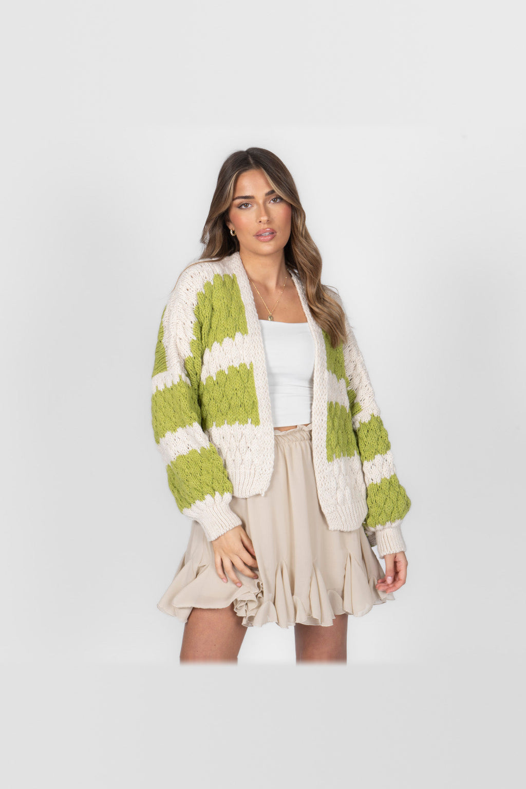 Cárdigan oversize con estampado de ondas en verde lima