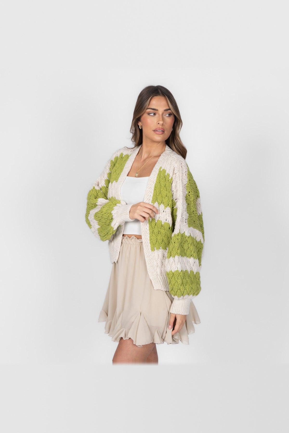 Cárdigan oversize con estampado de ondas en verde lima