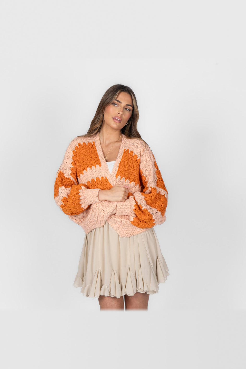 Cárdigan oversize con estampado de ondas en naranja