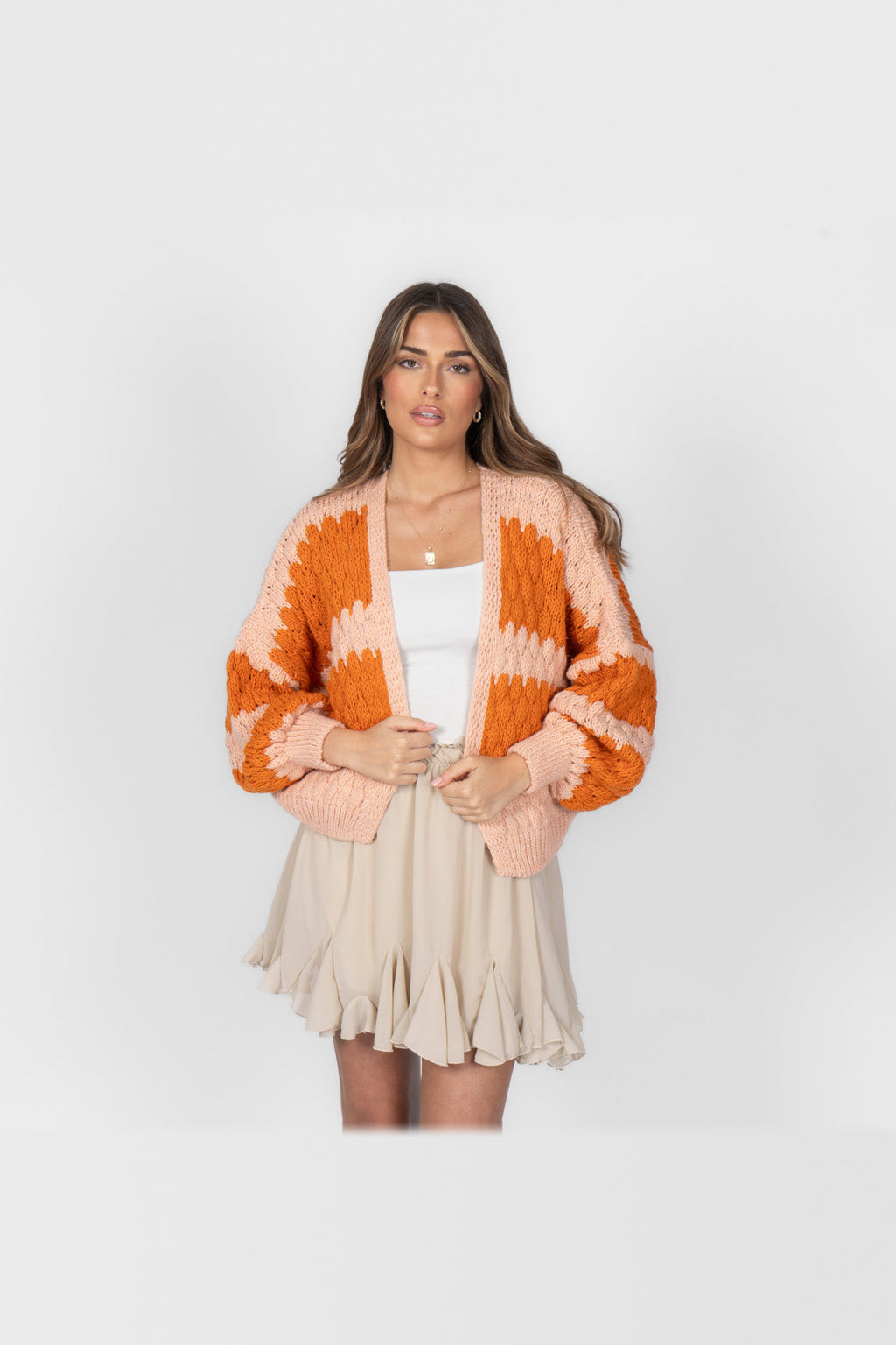 Cárdigan oversize con estampado de ondas en naranja