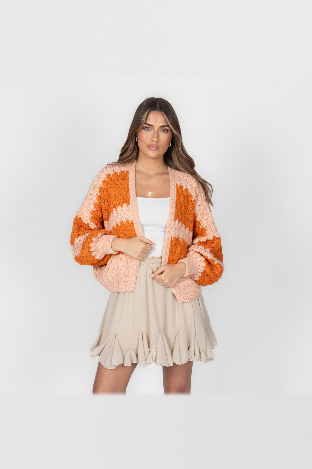 Cárdigan oversize con estampado de ondas en naranja