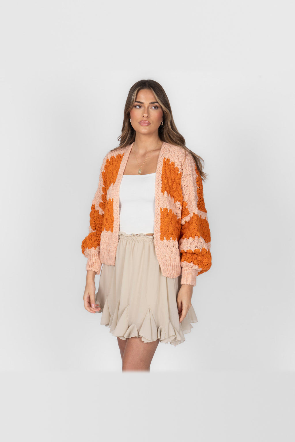 Cárdigan oversize con estampado de ondas en naranja
