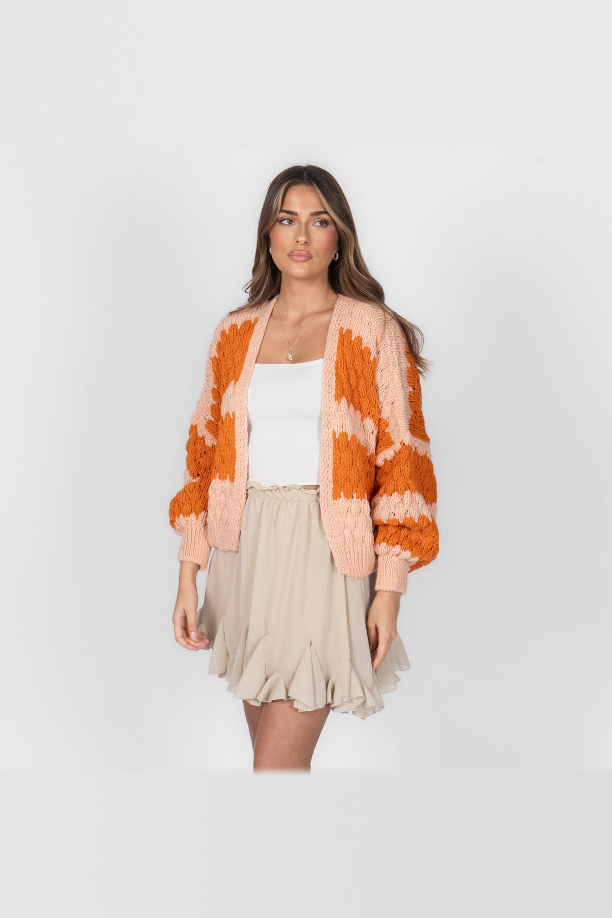 Cárdigan oversize con estampado de ondas en naranja