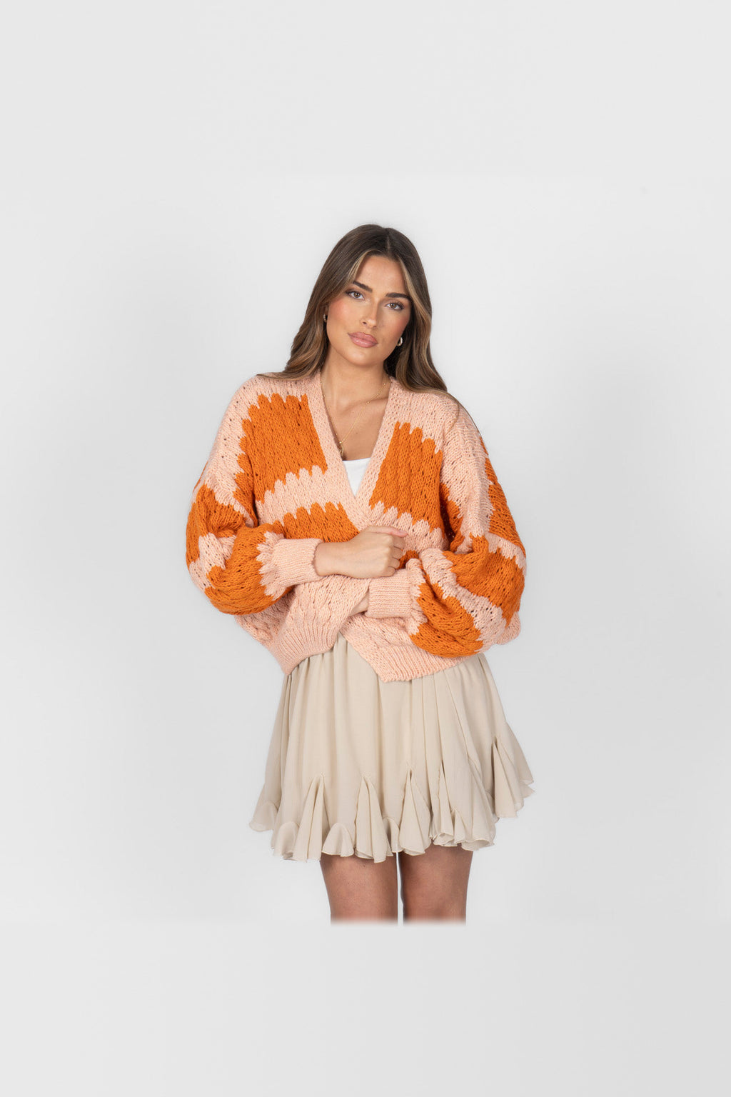 Cárdigan oversize con estampado de ondas en naranja