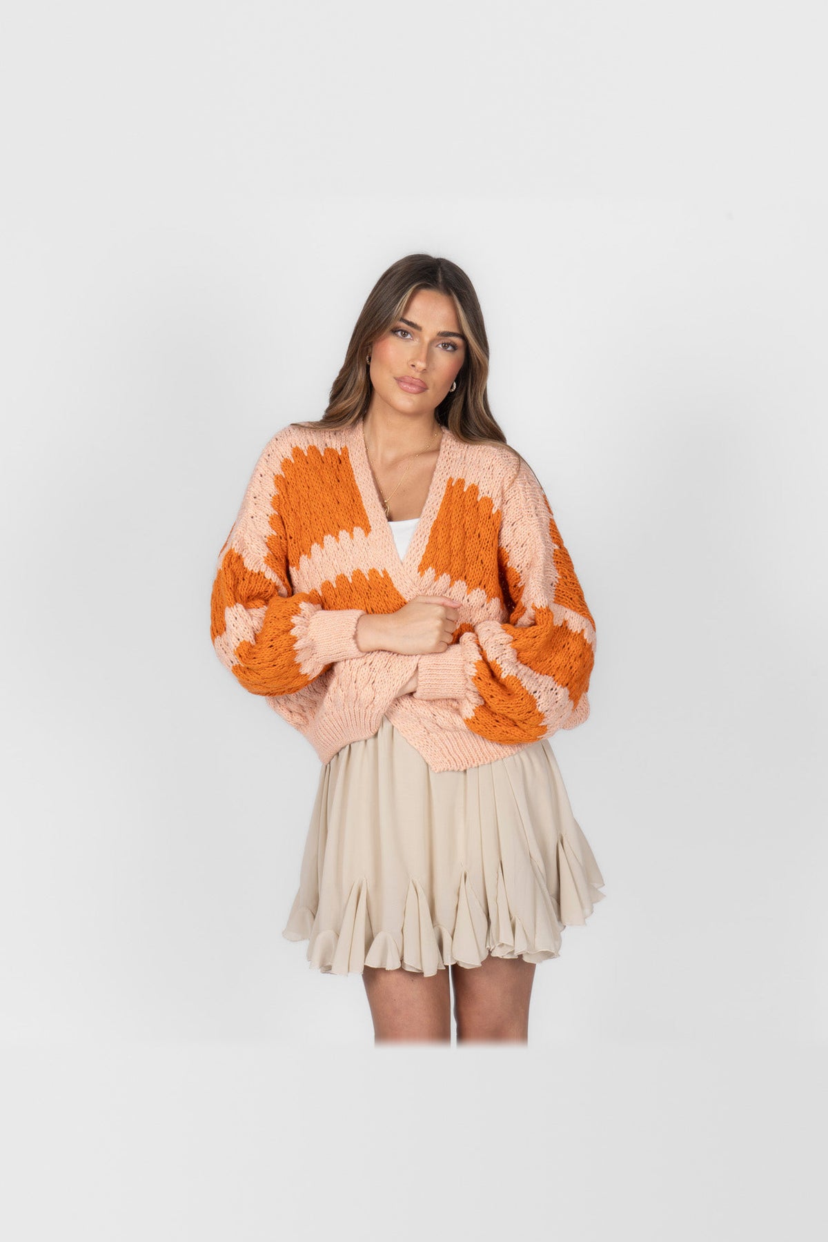 Cárdigan oversize con estampado de ondas en naranja