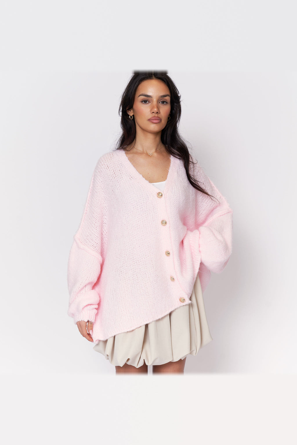 Cárdigan oversize de punto con escote de pico en rosa empolvado