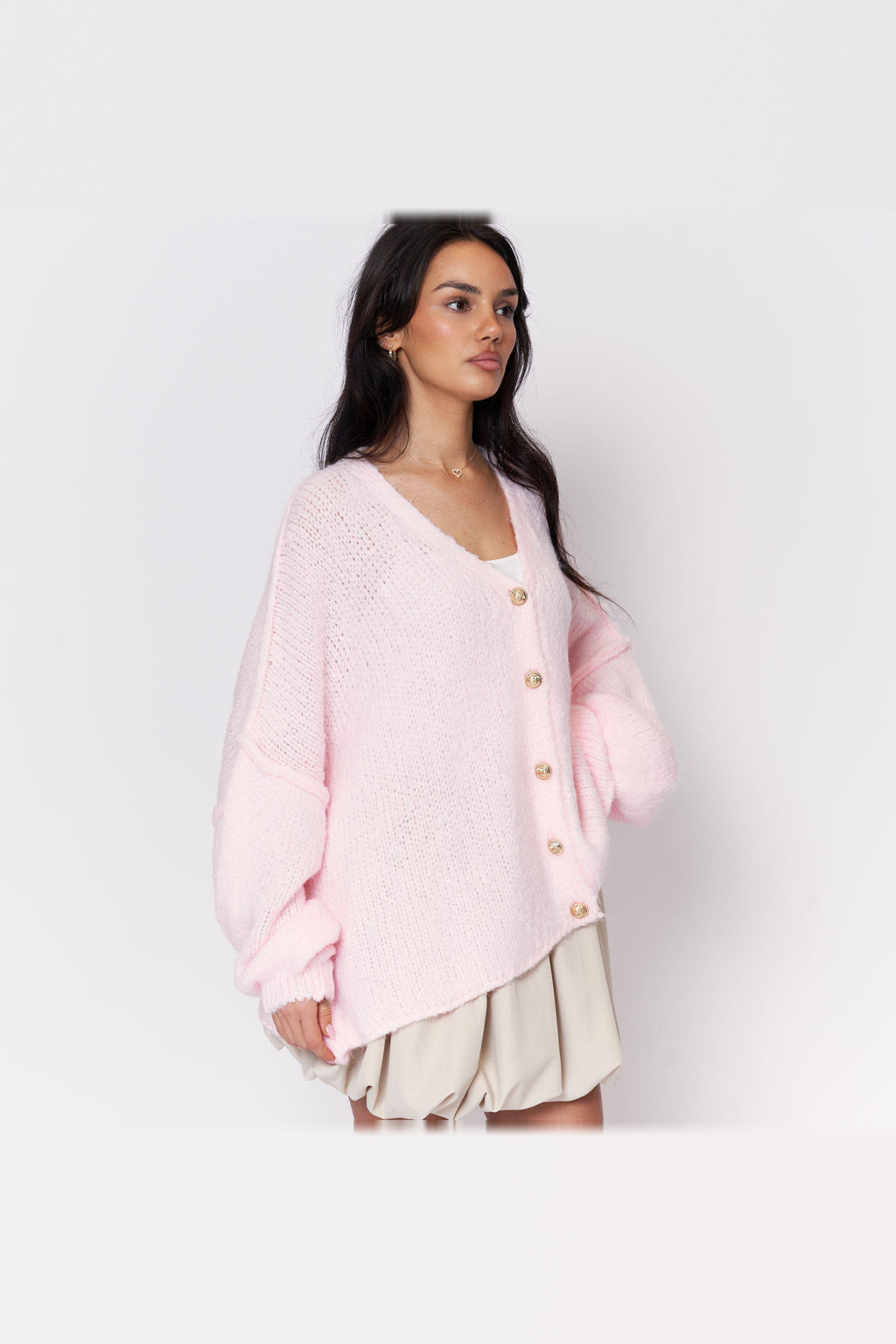 Cárdigan oversize de punto con escote de pico en rosa empolvado