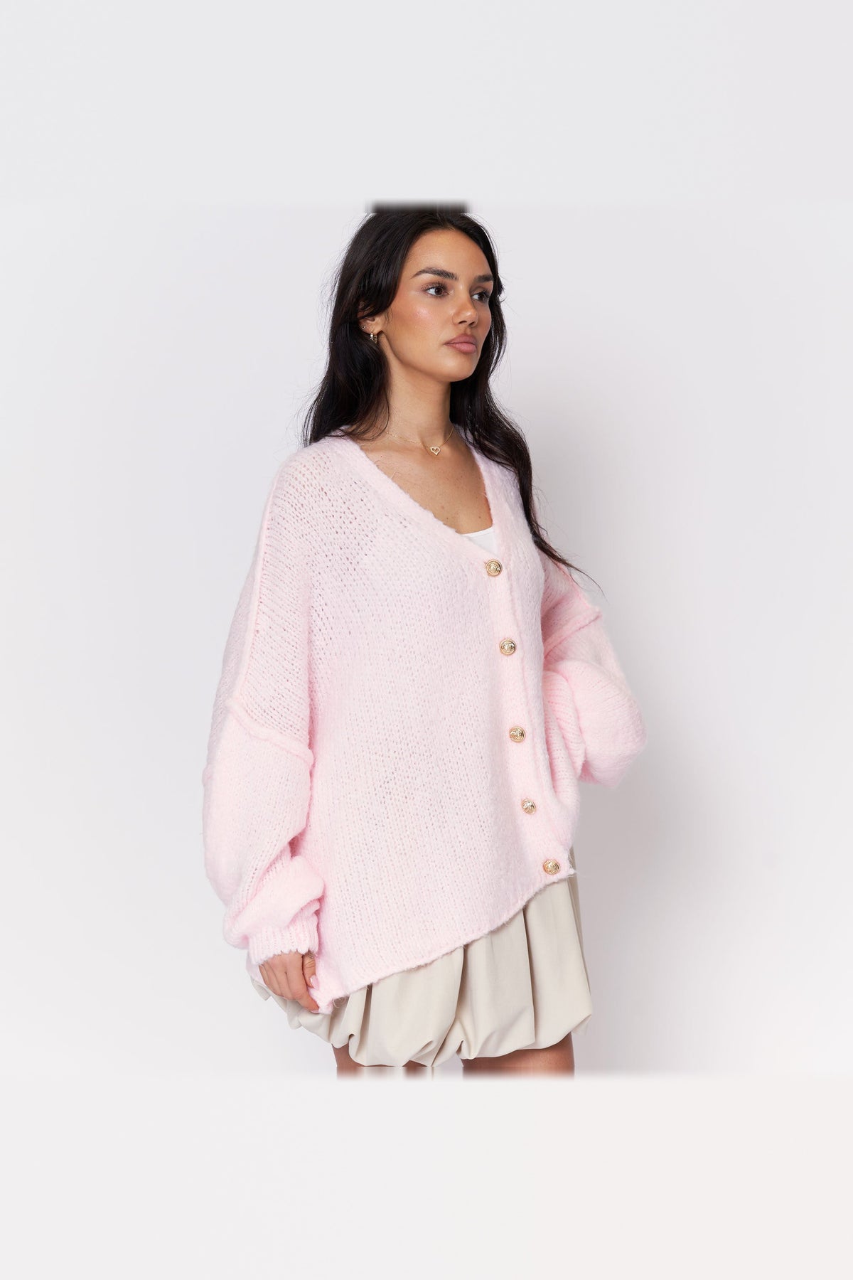 Cárdigan oversize de punto con escote de pico en rosa empolvado