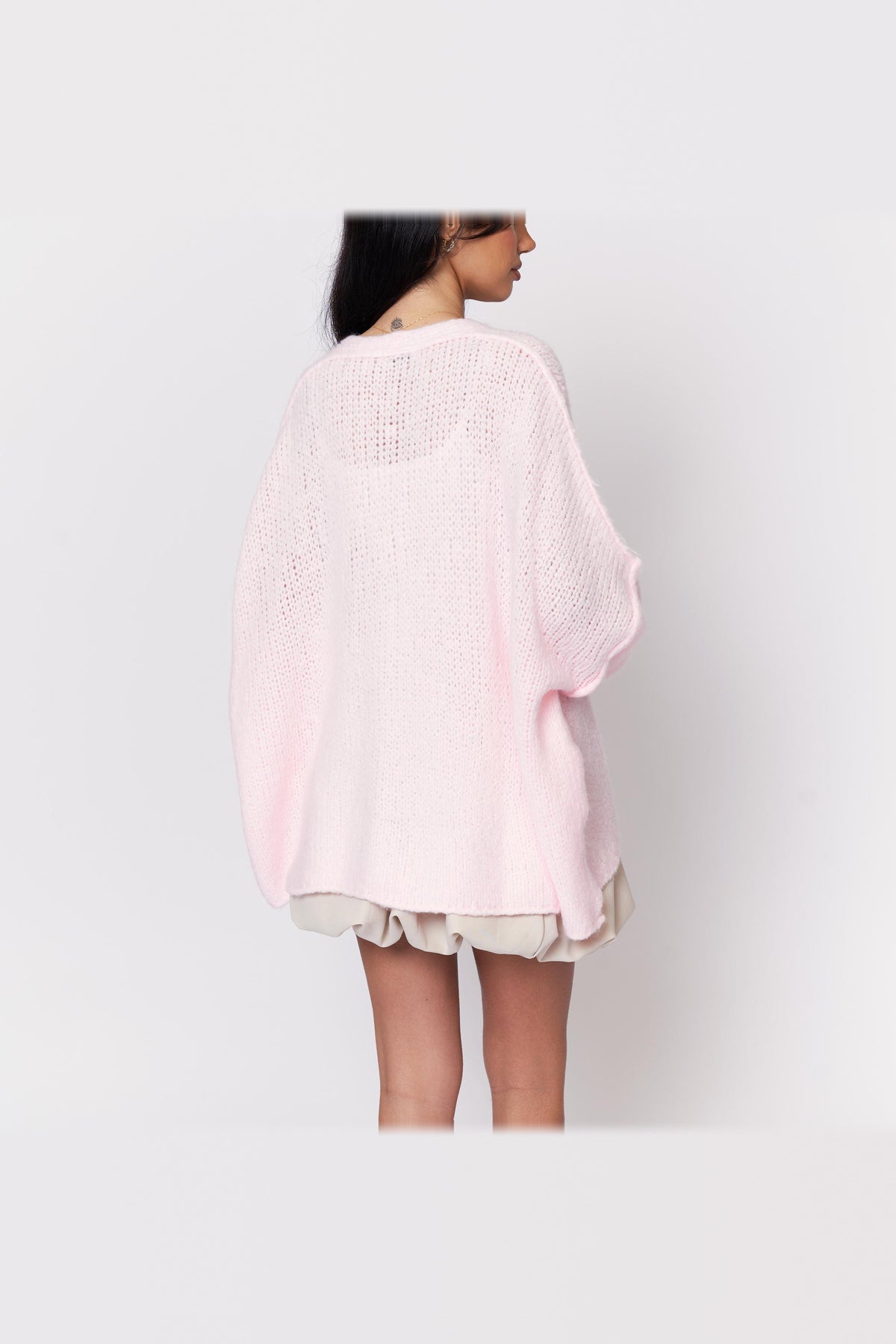 Cárdigan oversize de punto con escote de pico en rosa empolvado