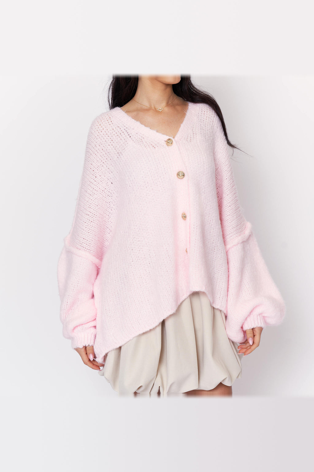 Cárdigan oversize de punto con escote de pico en rosa empolvado