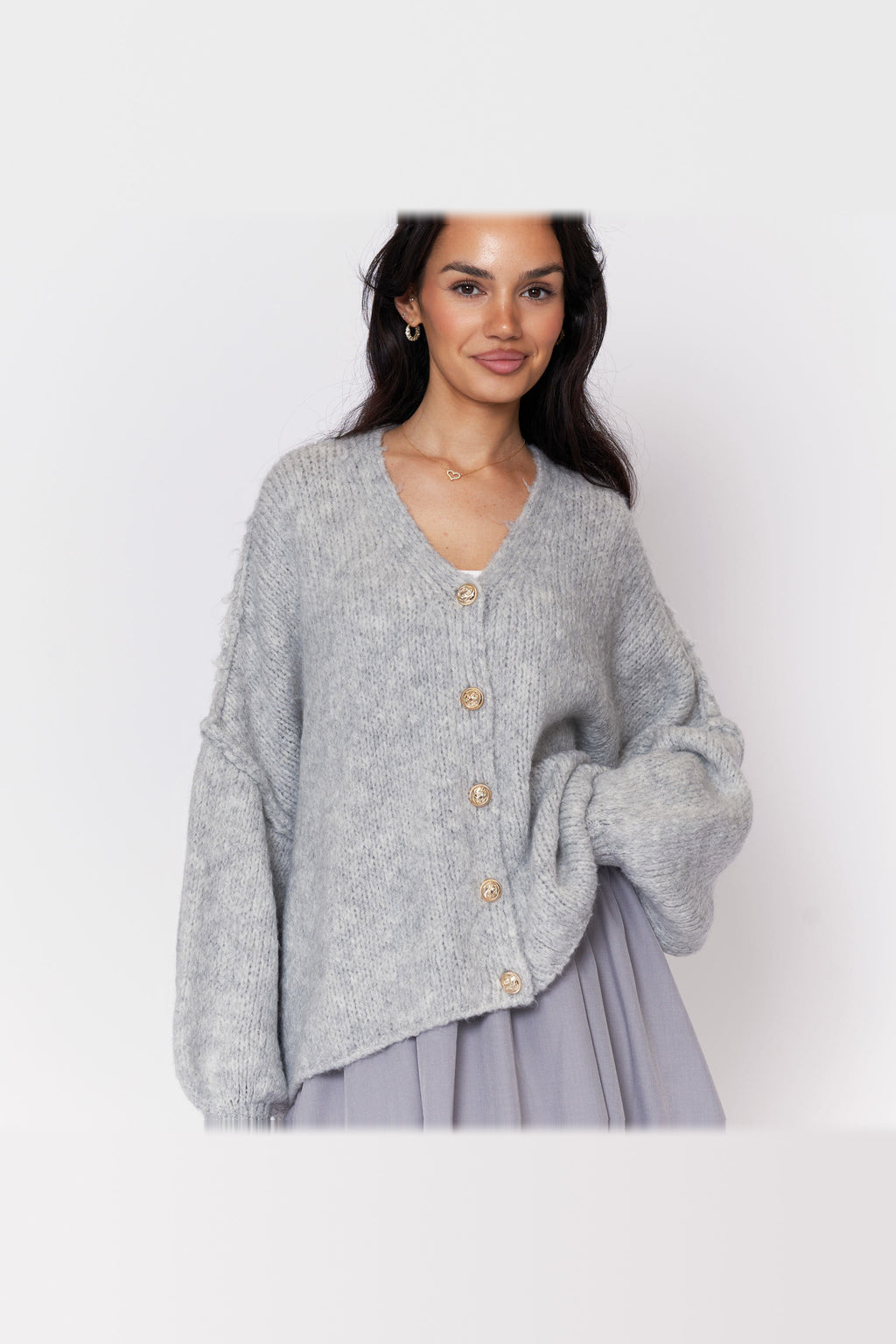 Cárdigan oversize de punto con escote de pico en gris claro