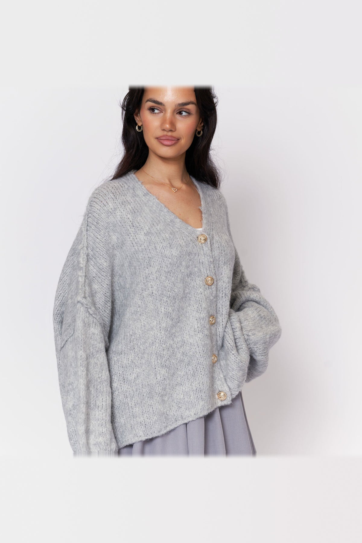 Cárdigan oversize de punto con escote de pico en gris claro