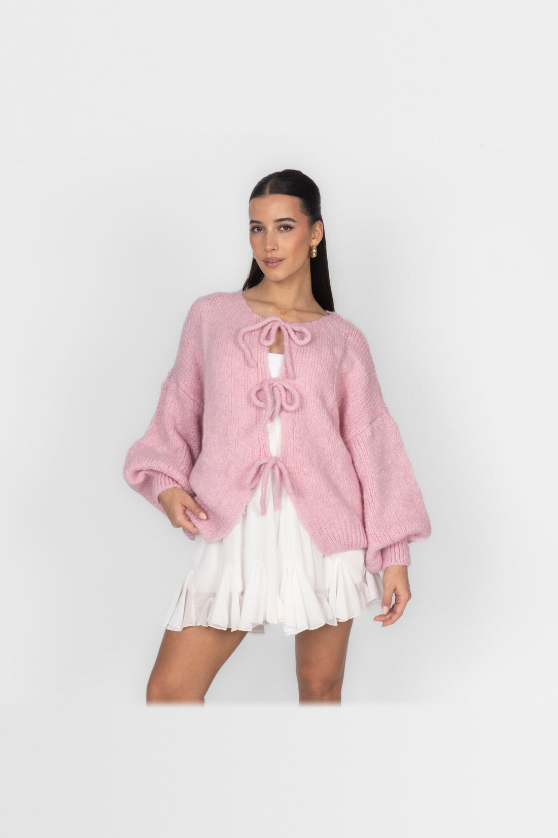 Cárdigan oversize de punto para anudar en rosa