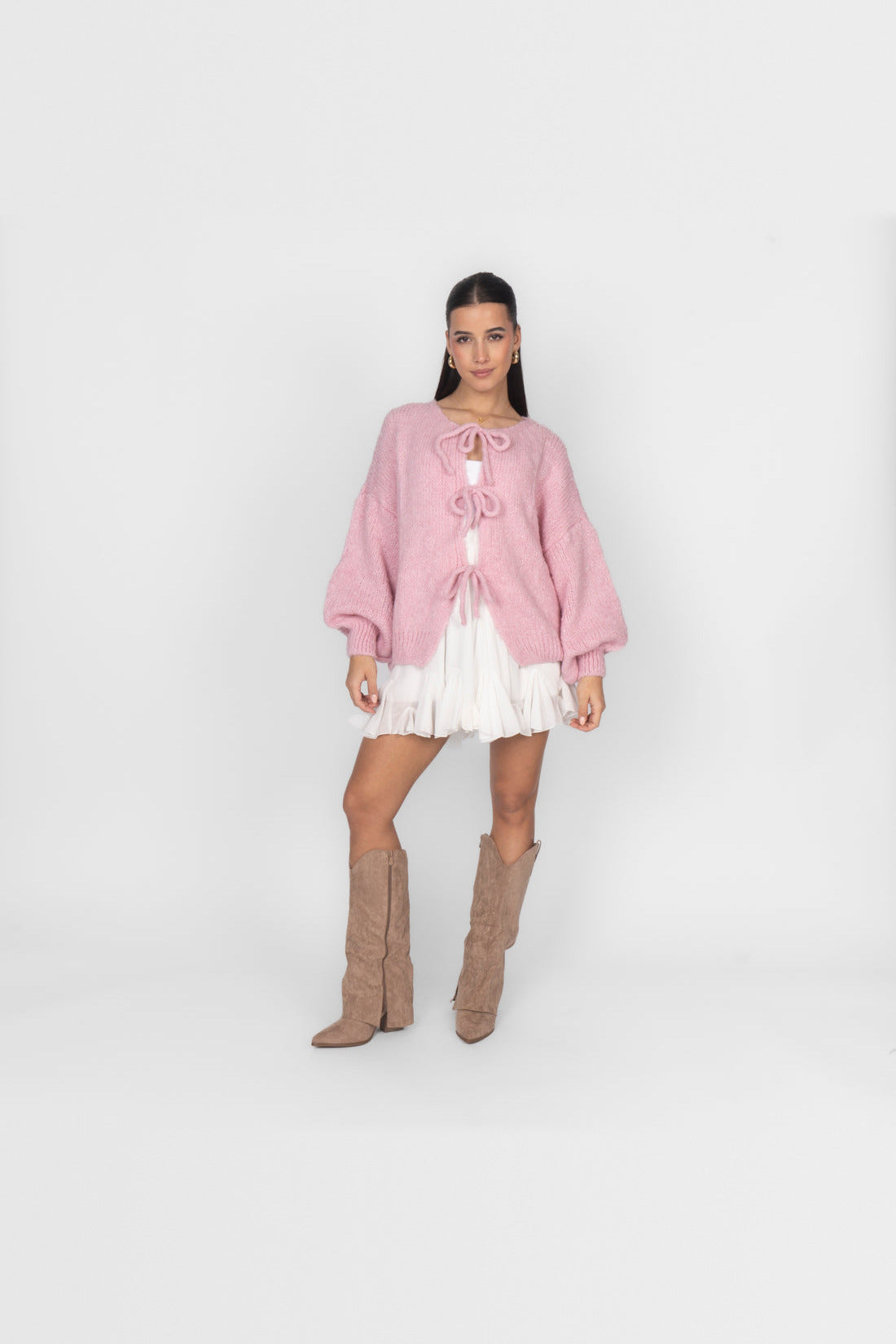 Cárdigan oversize de punto para anudar en rosa