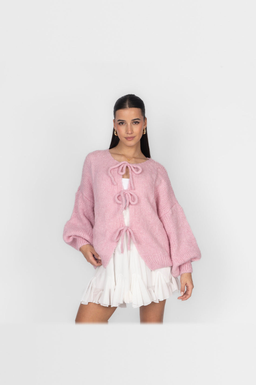 Cárdigan oversize de punto para anudar en rosa