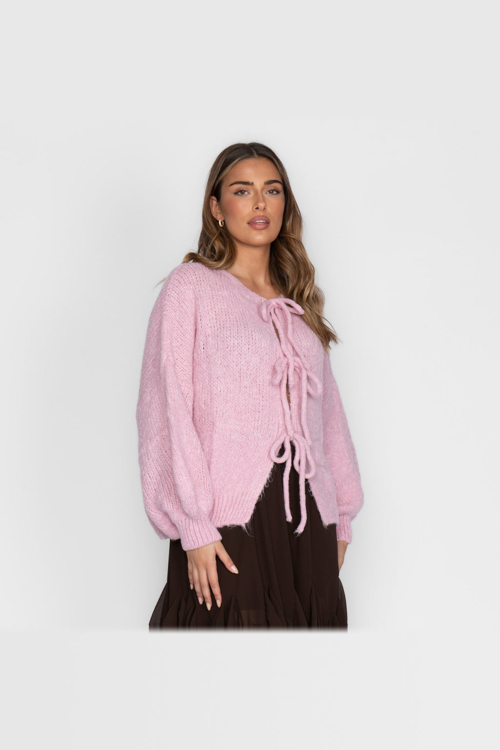 Cárdigan oversize de punto para anudar en rosa