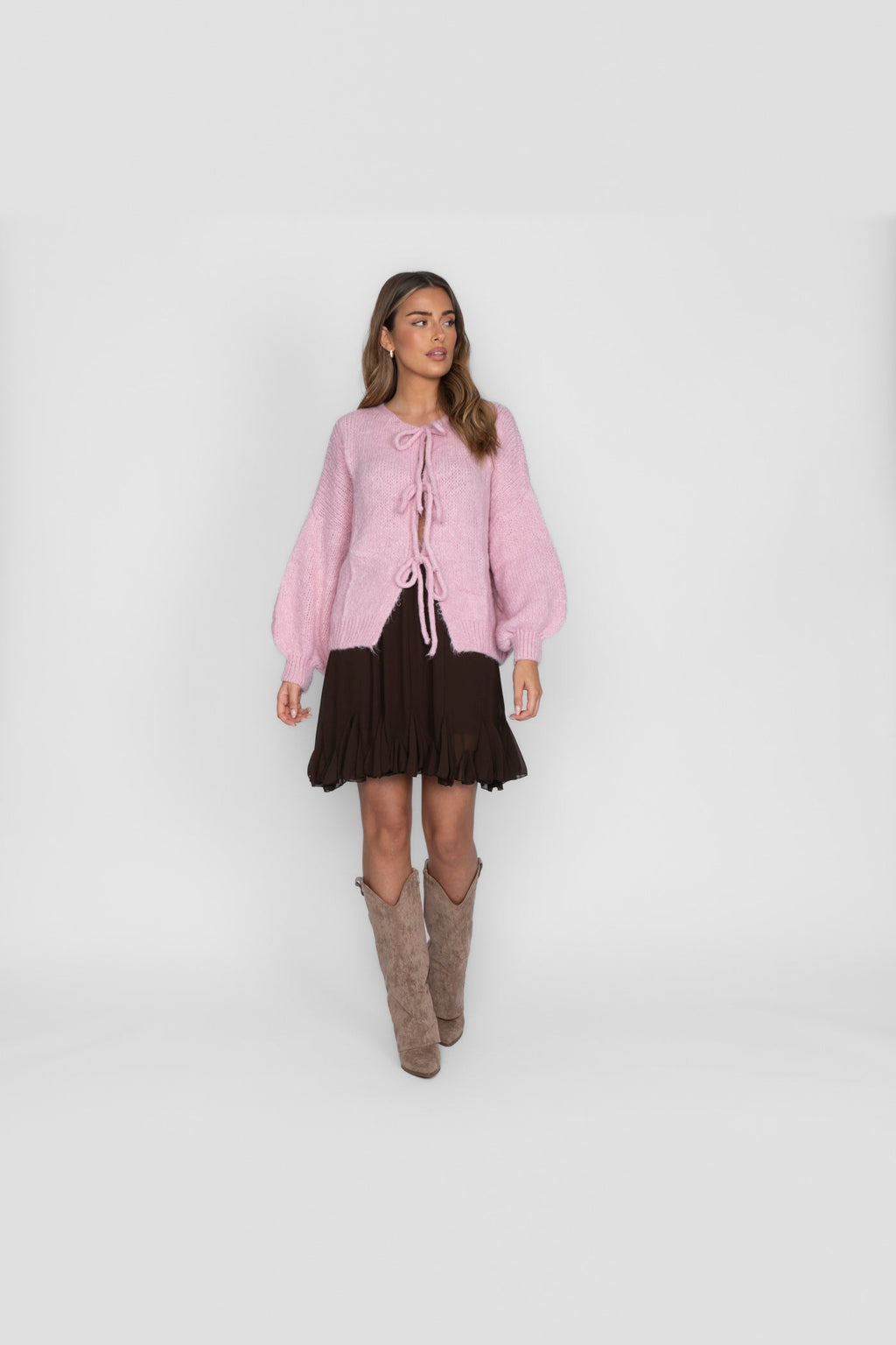 Cárdigan oversize de punto para anudar en rosa