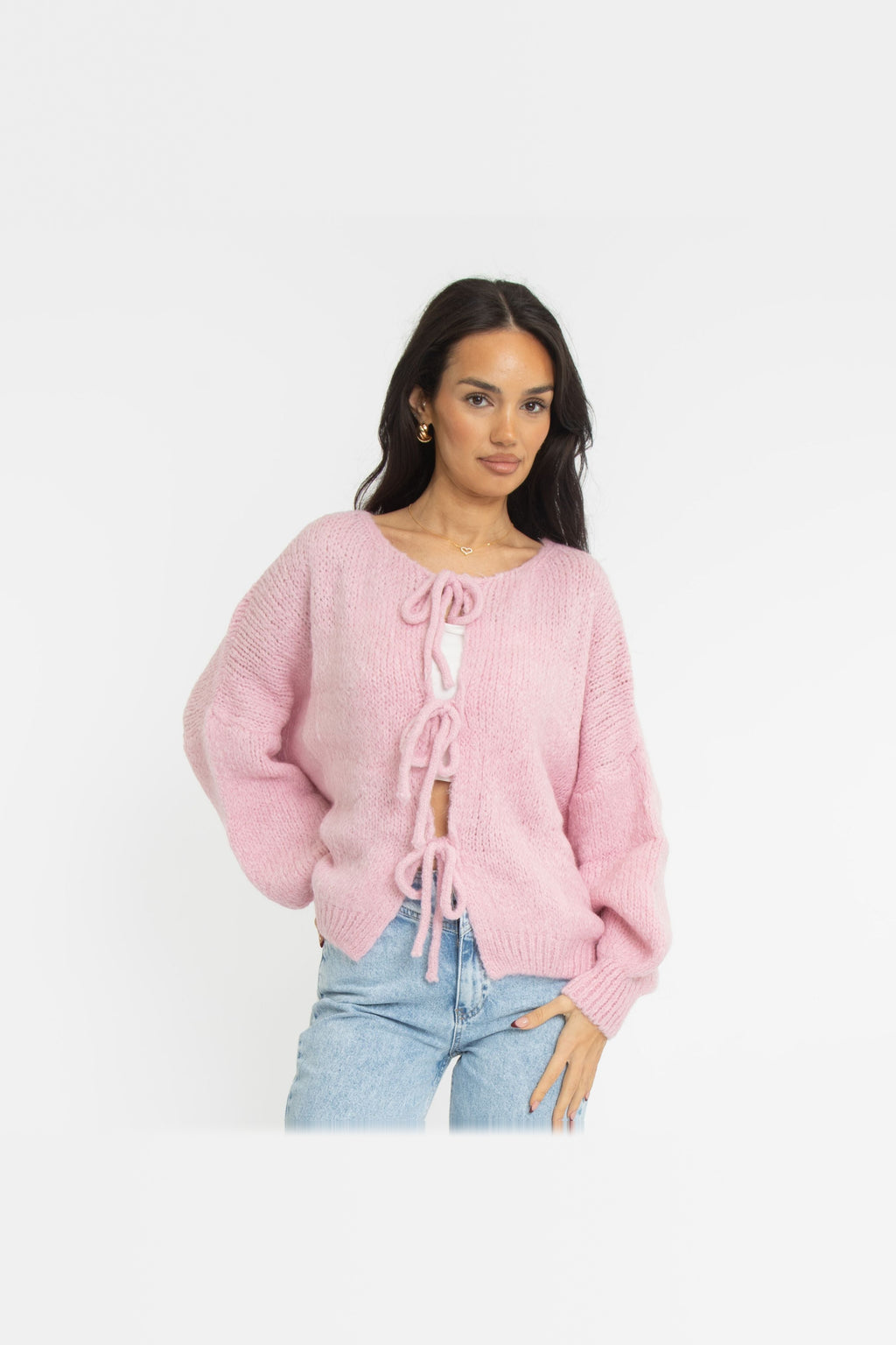 Cárdigan oversize de punto para anudar en rosa