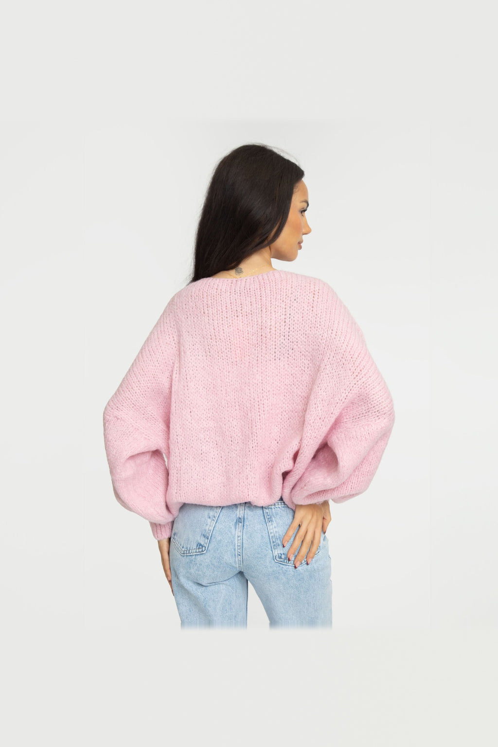 Cárdigan oversize de punto para anudar en rosa