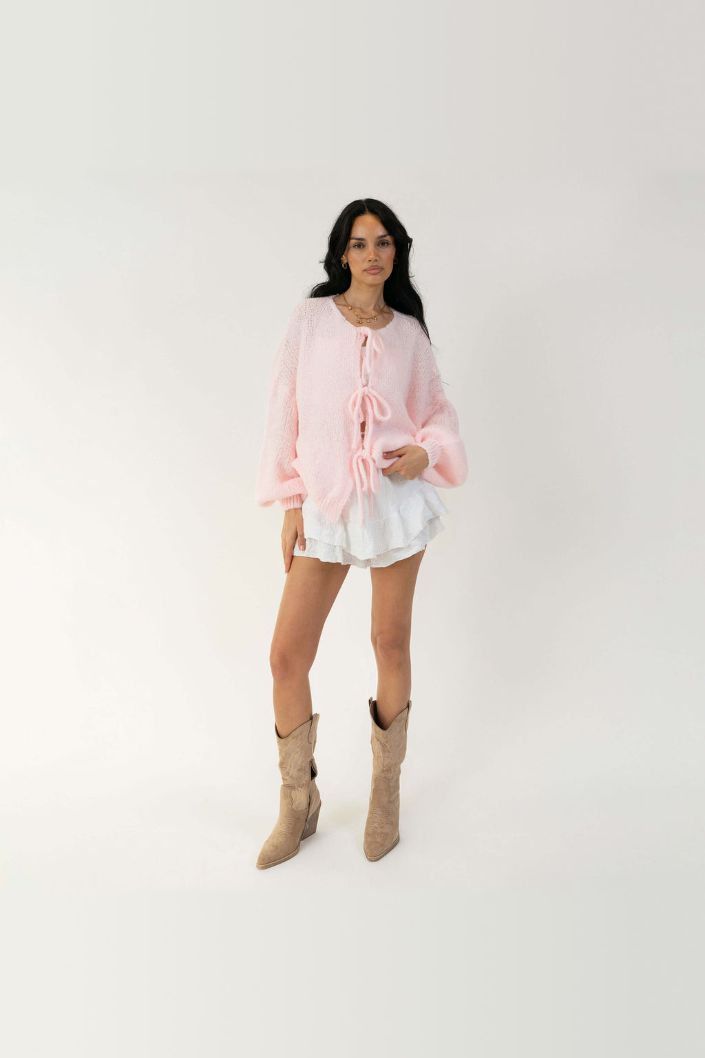 Cárdigan oversize de punto para anudar en rosa empolvado