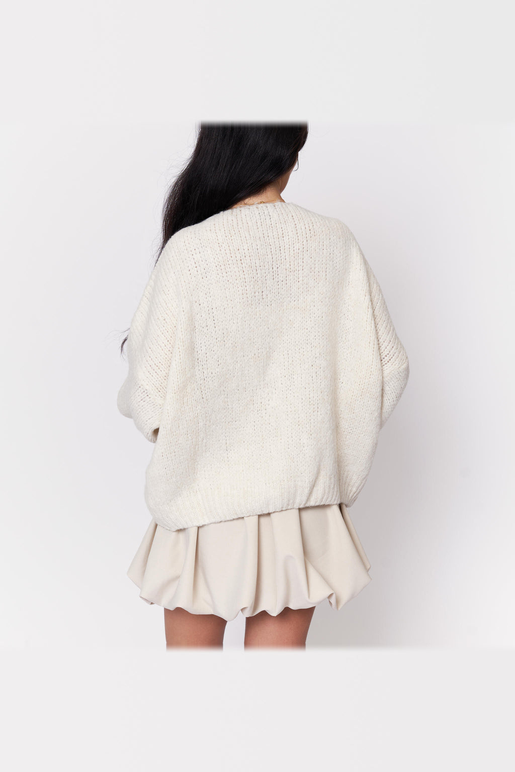 Cárdigan oversize de punto para anudar en crema