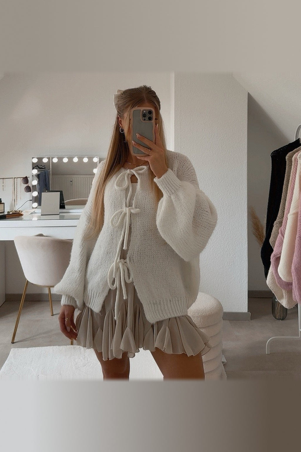 Cárdigan oversize de punto para anudar en blanco