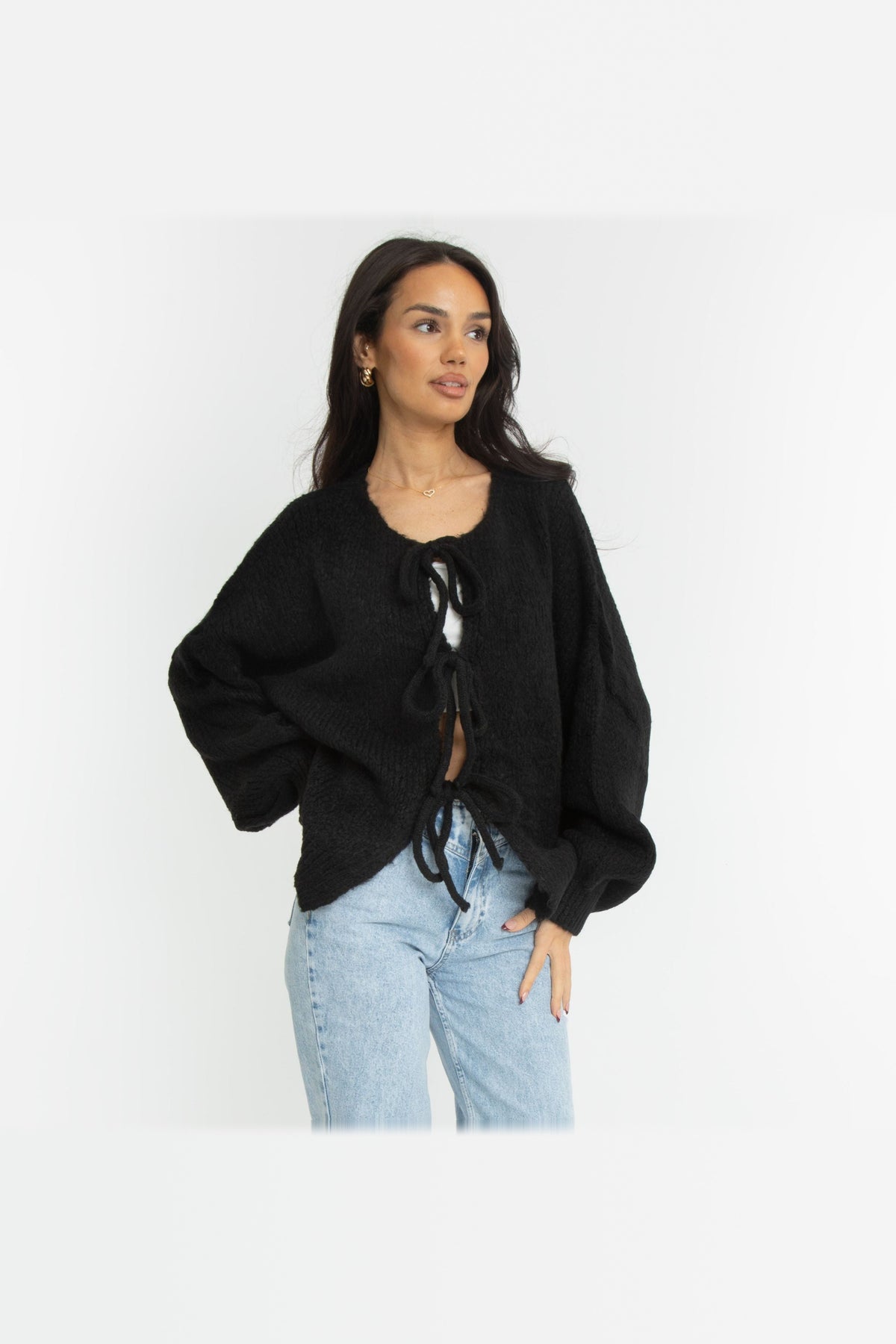Cárdigan oversize de punto para anudar en negro