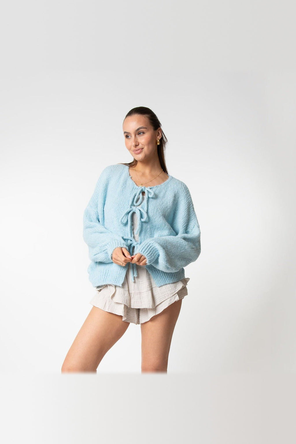 Cárdigan oversize de punto para anudar en azul bebé