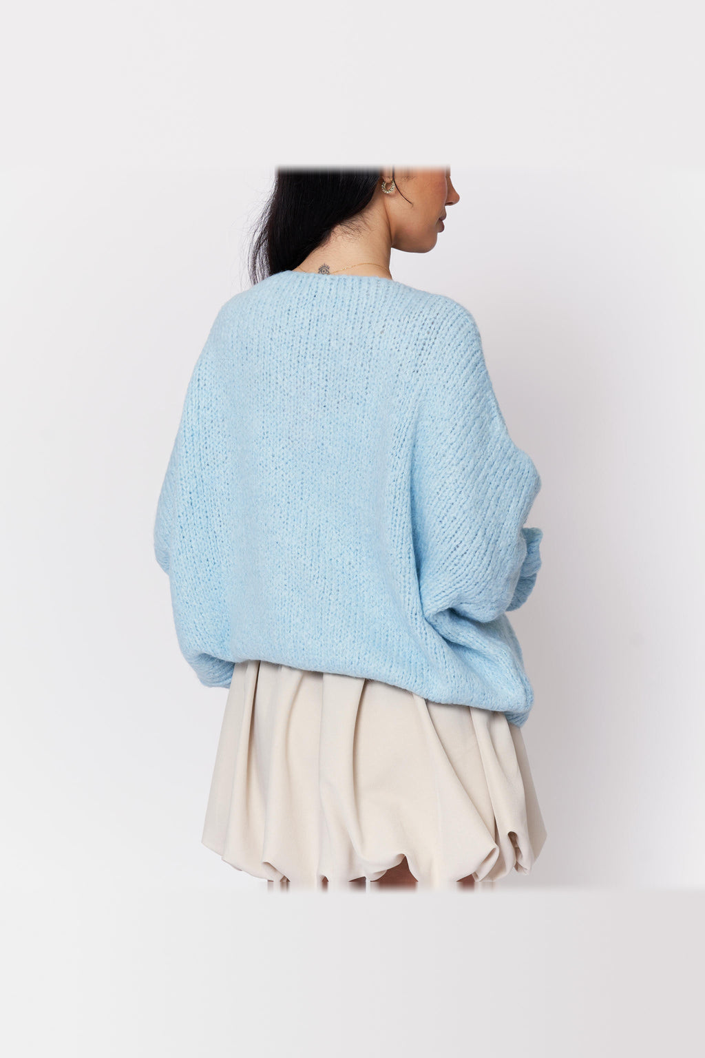 Cárdigan oversize de punto para anudar en azul bebé