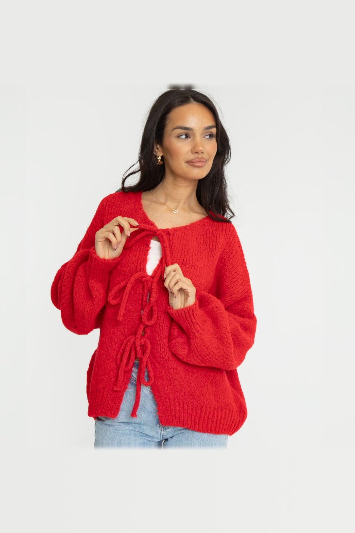 Cárdigan oversize de punto para anudar en rojo