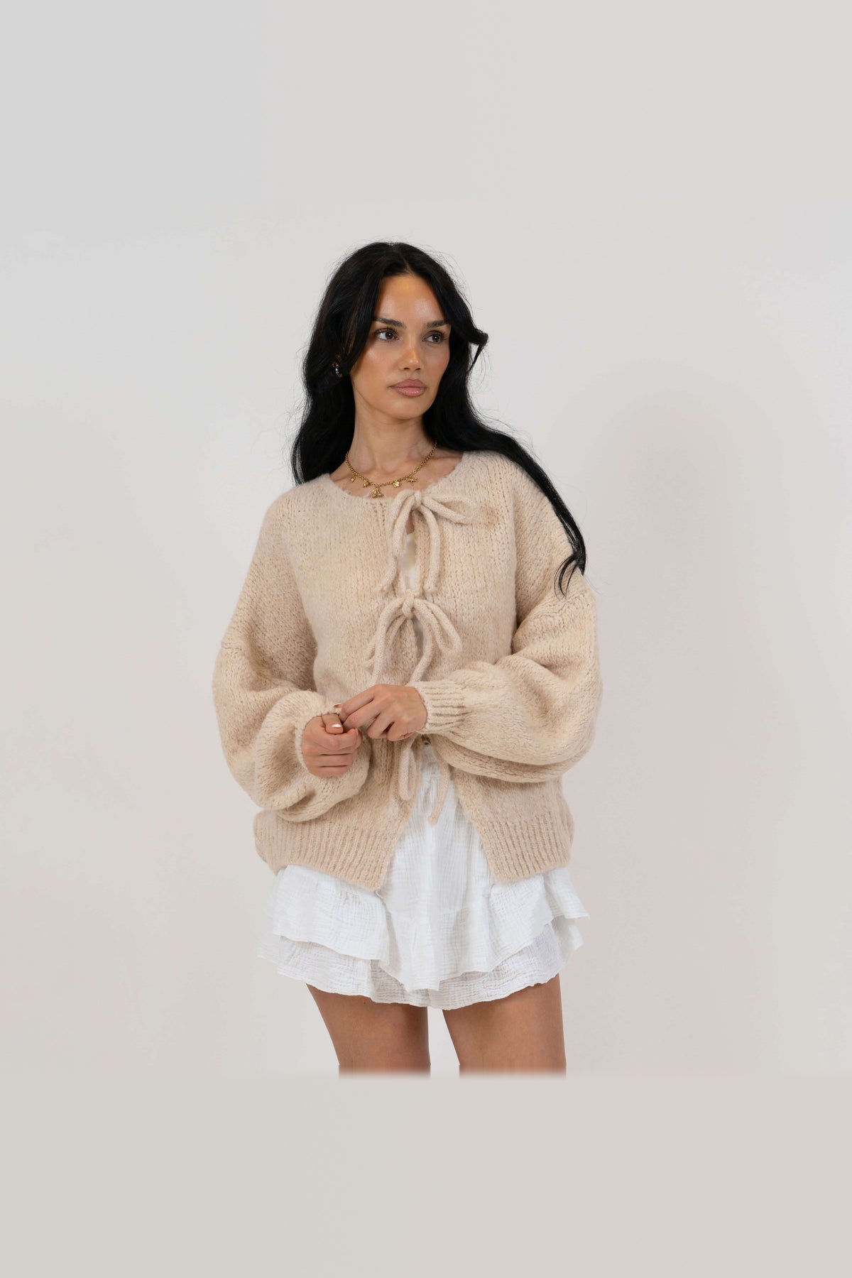 Cárdigan oversize de punto para anudar