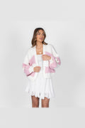 Cárdigan oversize de rayas anchas en rosa palo