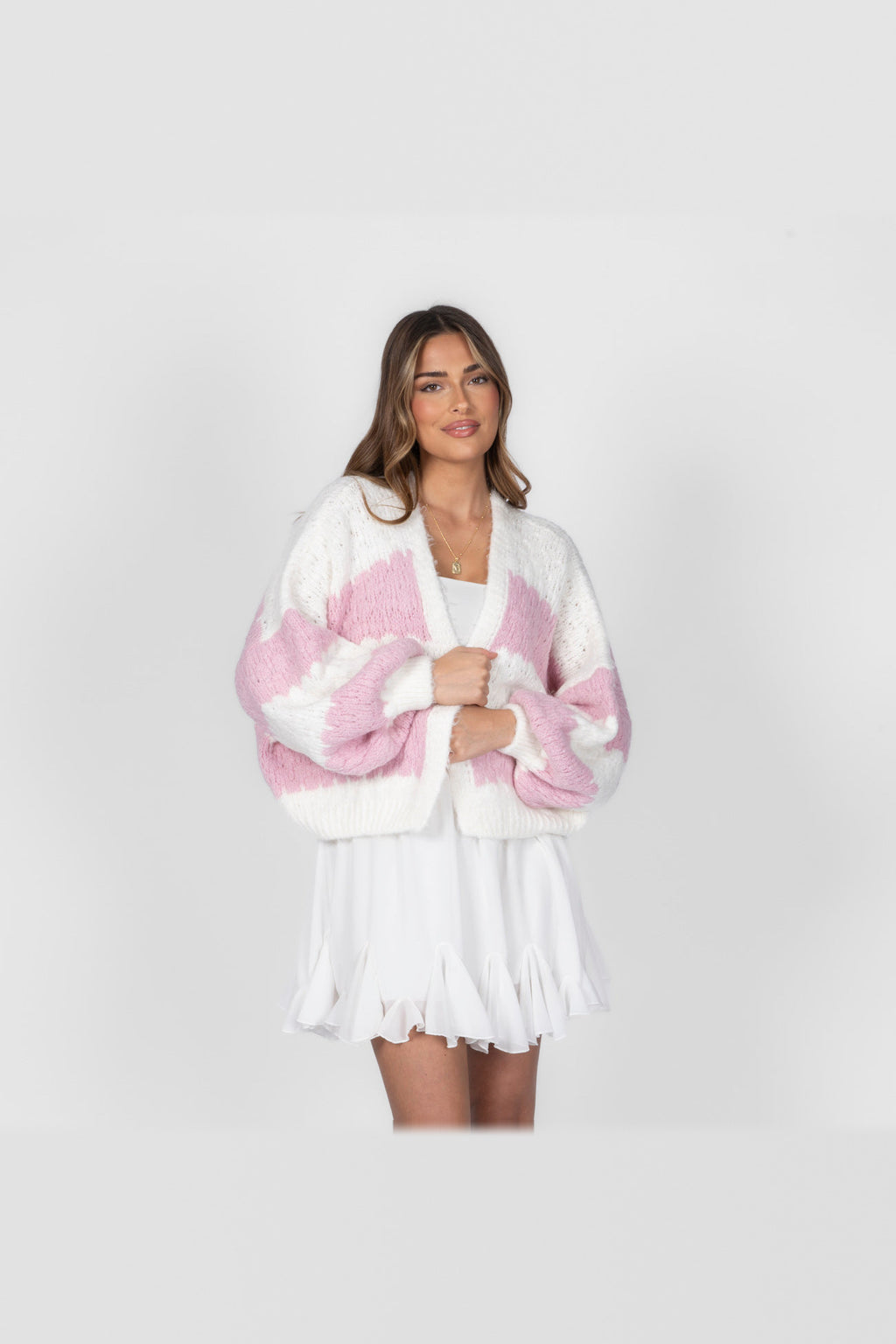 Cárdigan oversize de rayas anchas en rosa palo