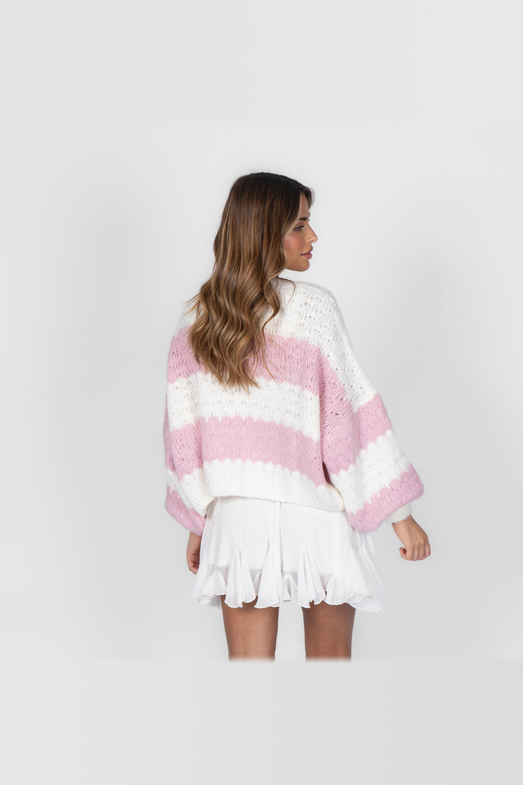 Cárdigan oversize de rayas anchas en rosa palo