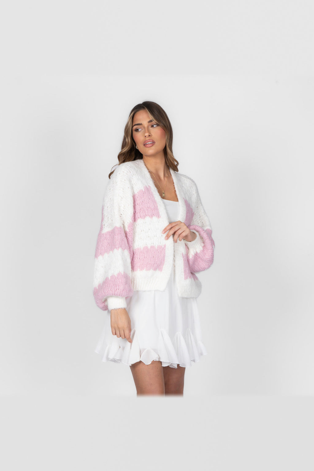 Cárdigan oversize de rayas anchas en rosa palo