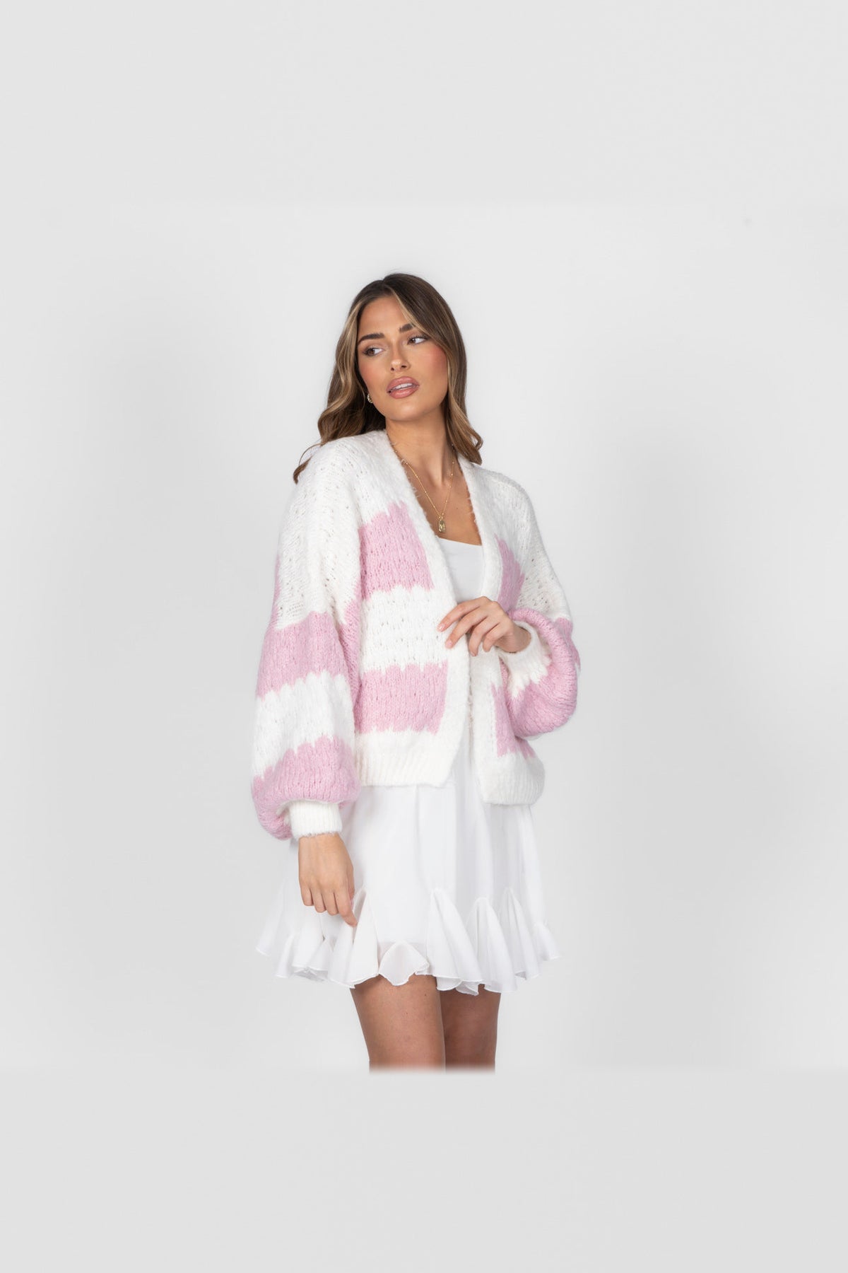 Cárdigan oversize de rayas anchas en rosa palo