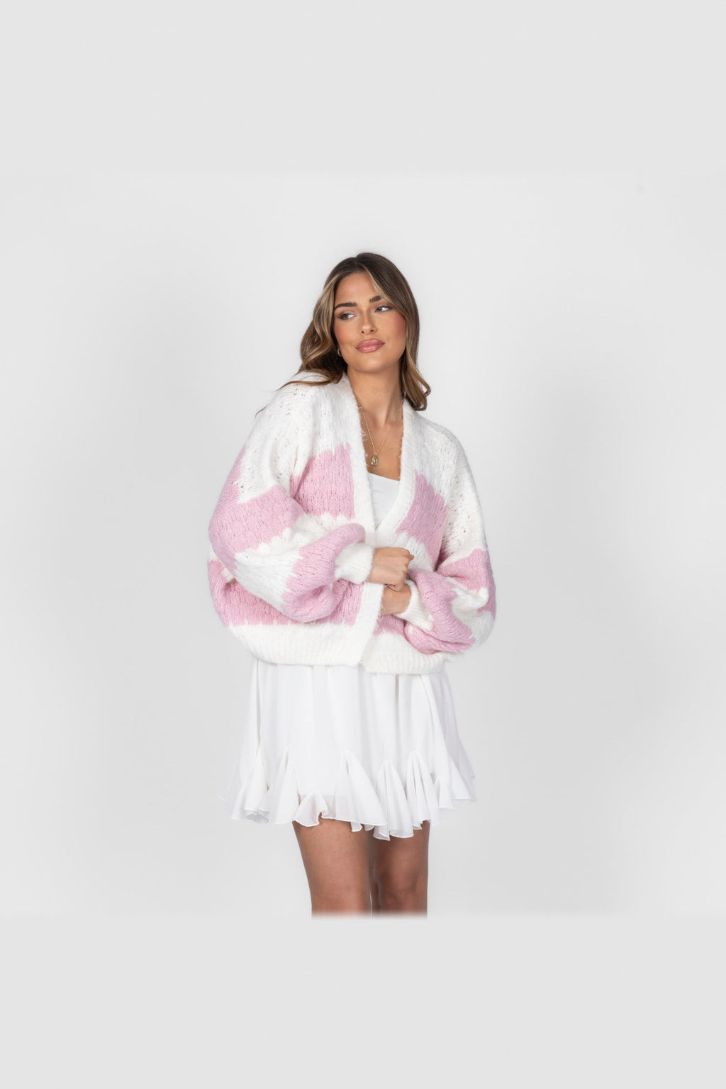 Cárdigan oversize de rayas anchas en rosa palo