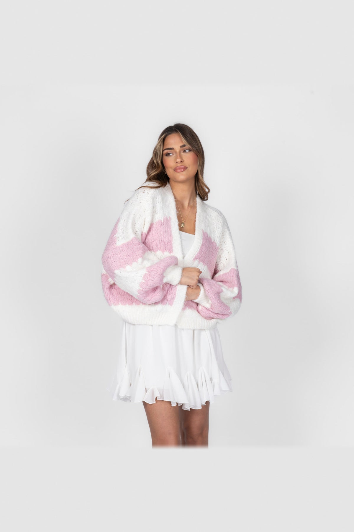 Cárdigan oversize de rayas anchas en rosa palo