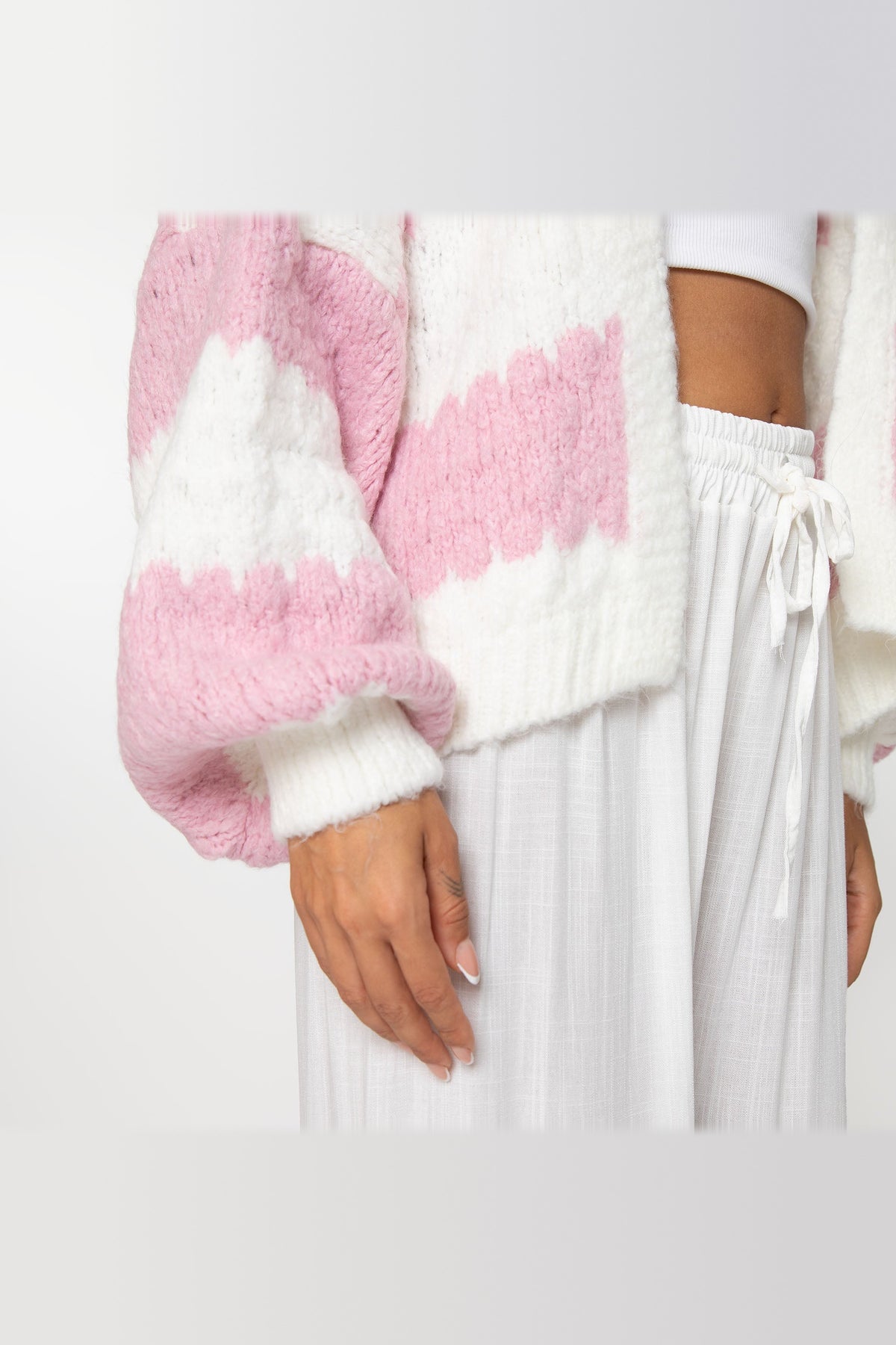 Cárdigan oversize de rayas anchas en rosa palo