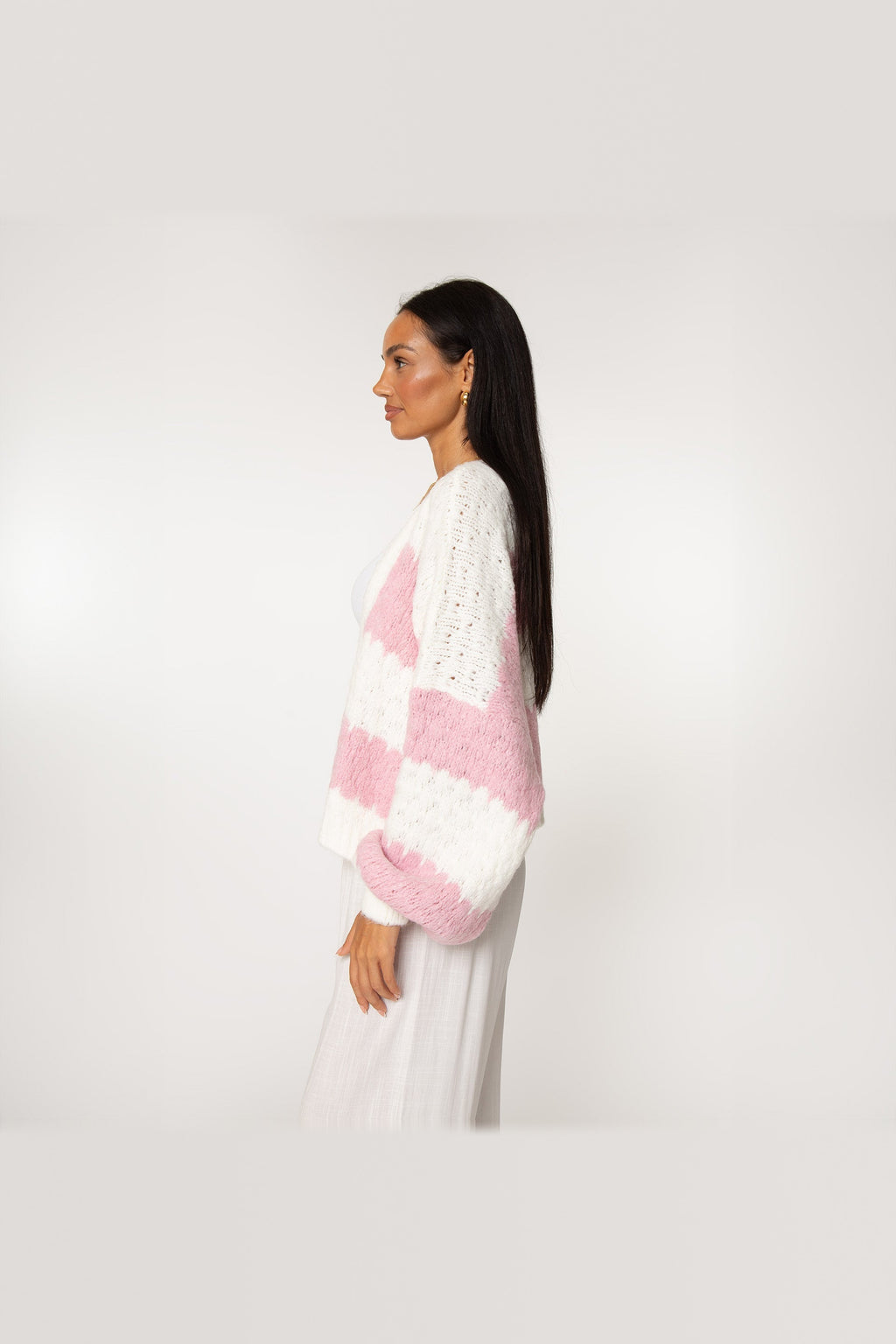 Cárdigan oversize de rayas anchas en rosa palo