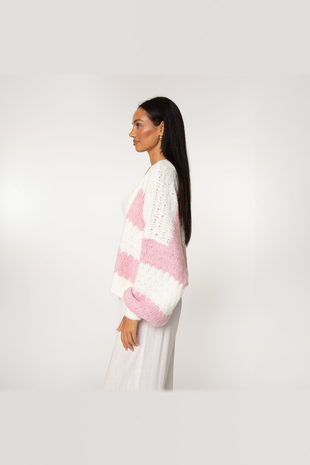 Cárdigan oversize de rayas anchas en rosa palo