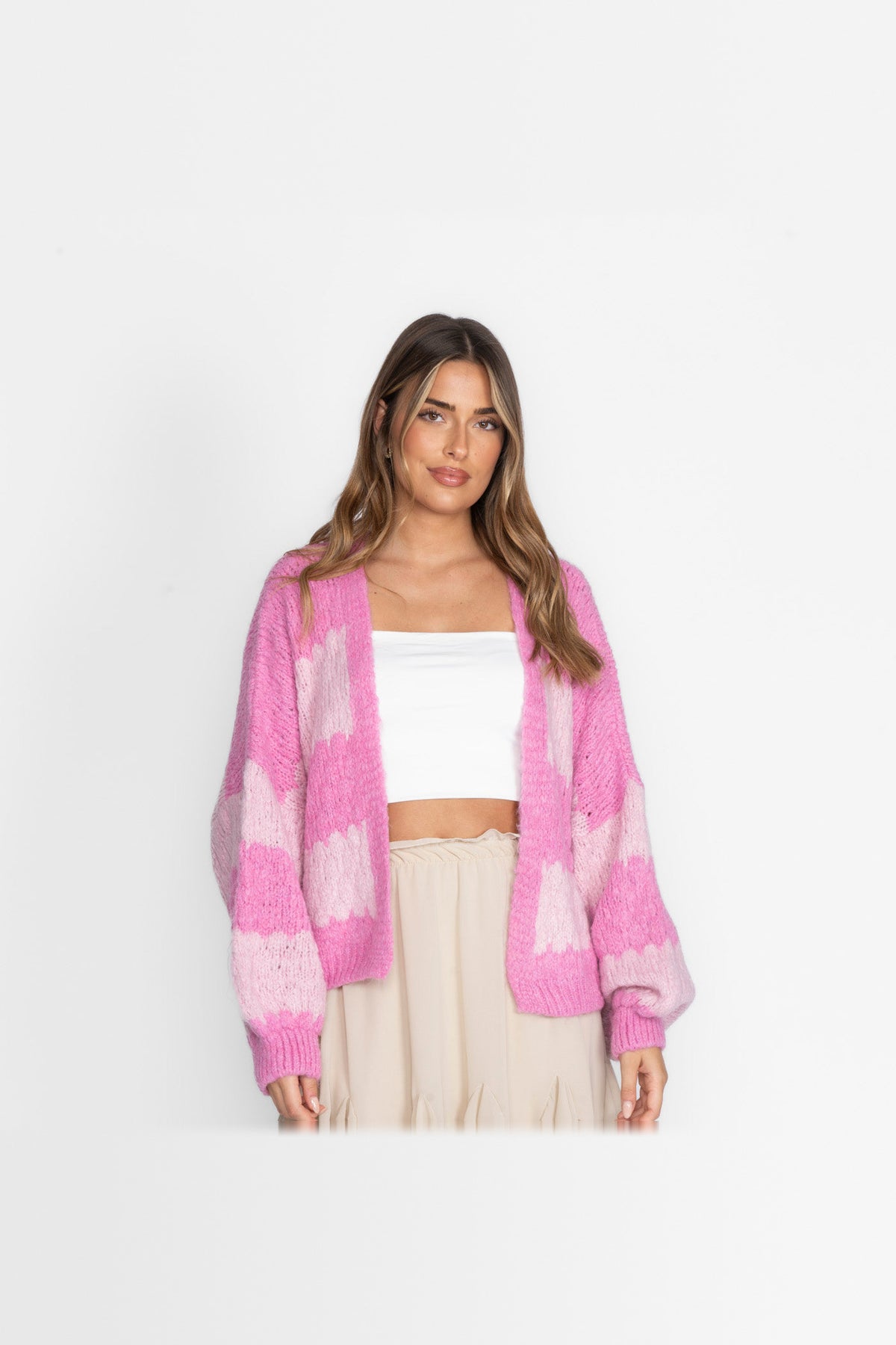 Cárdigan oversize de rayas anchas en fucsia y rosa