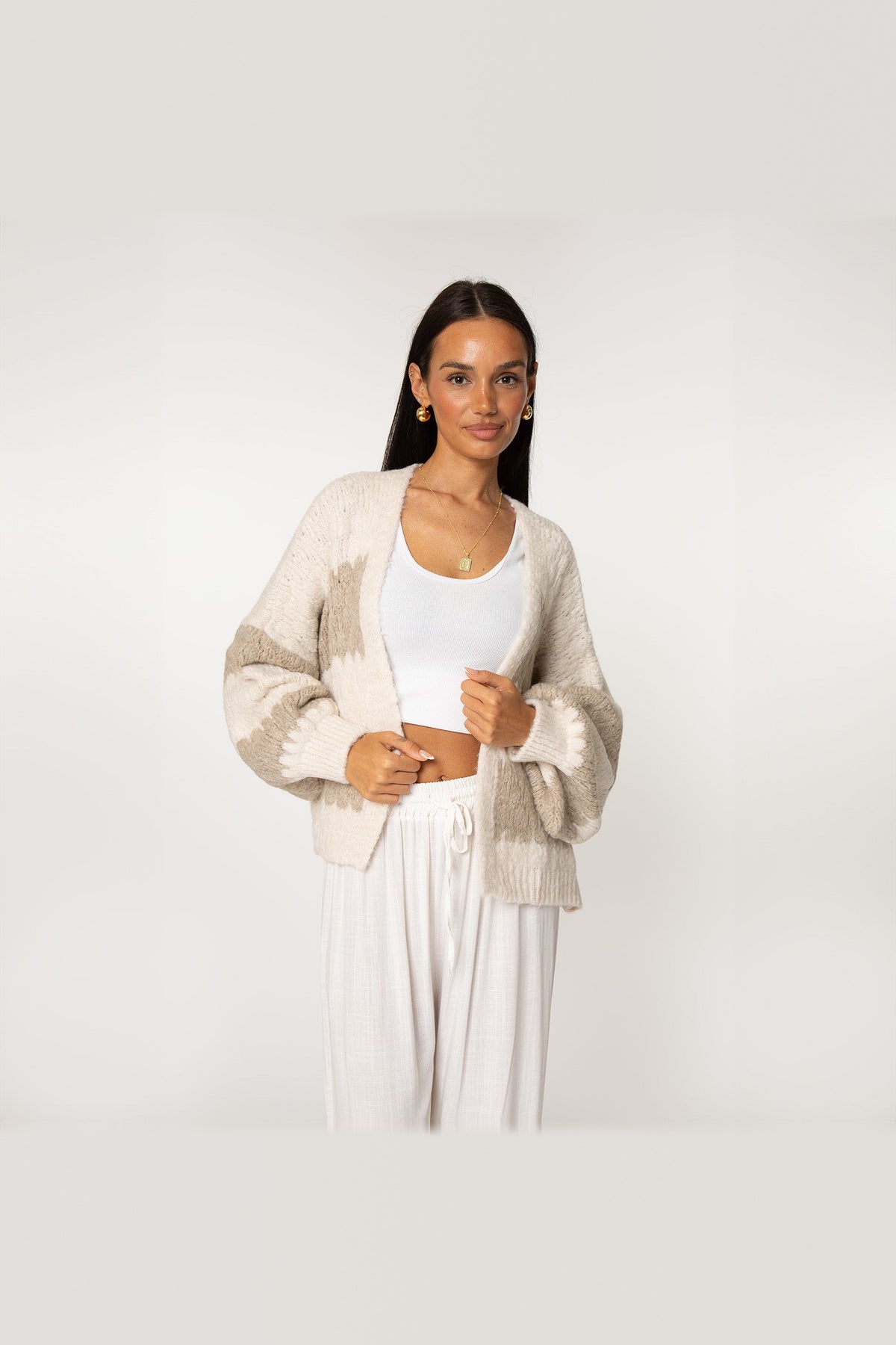 Cárdigan oversize de rayas anchas en beige