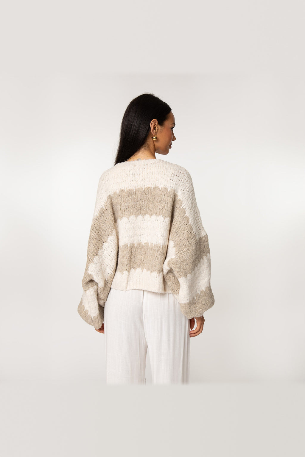 Cárdigan oversize de rayas anchas en beige