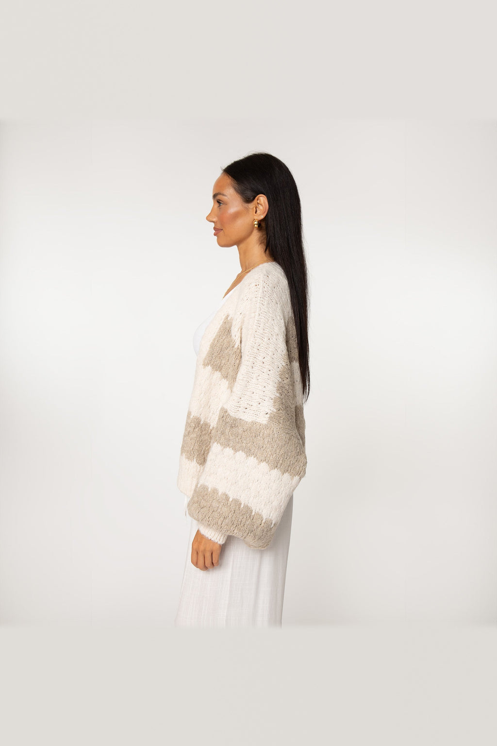 Cárdigan oversize de rayas anchas en beige