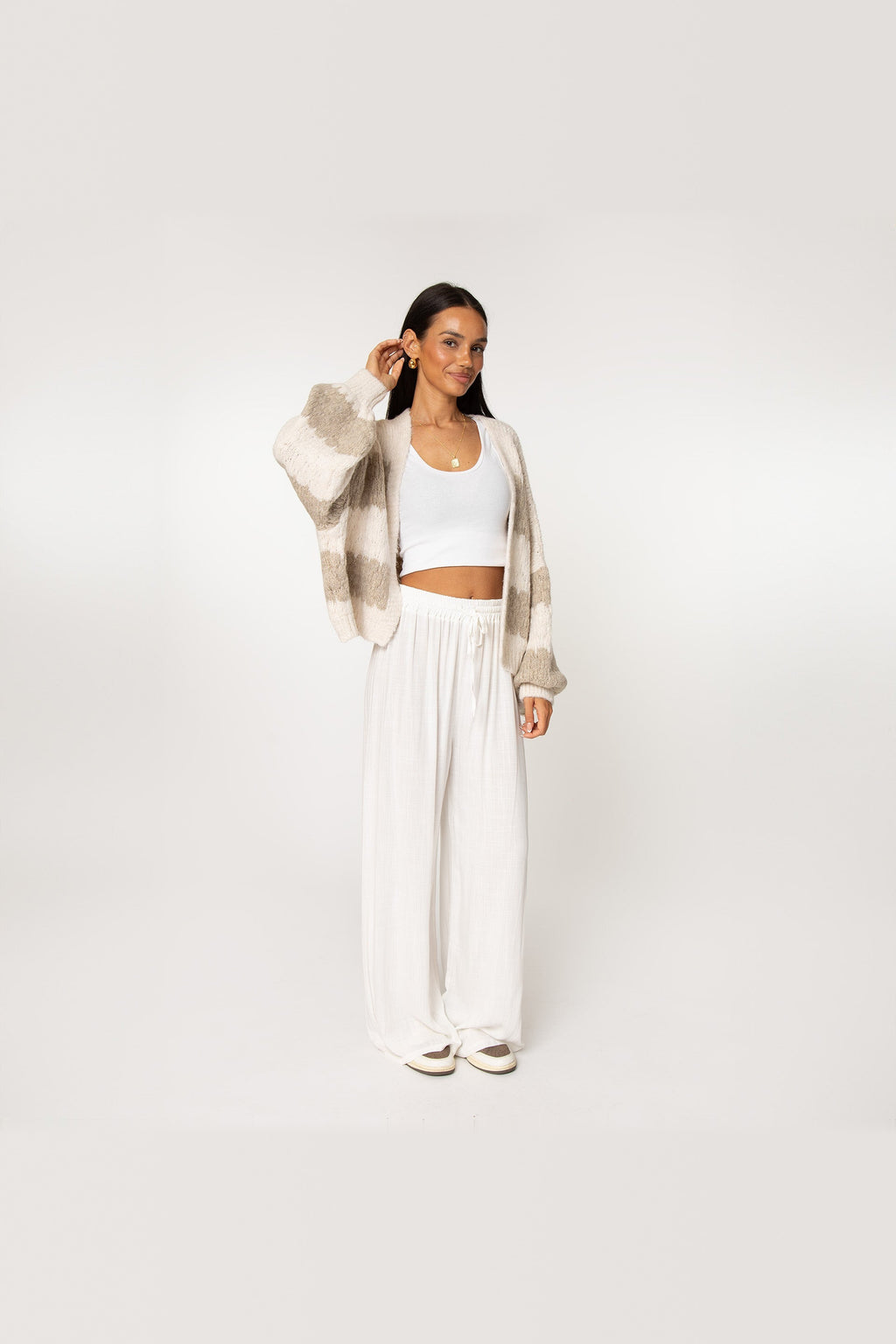 Cárdigan oversize de rayas anchas en beige